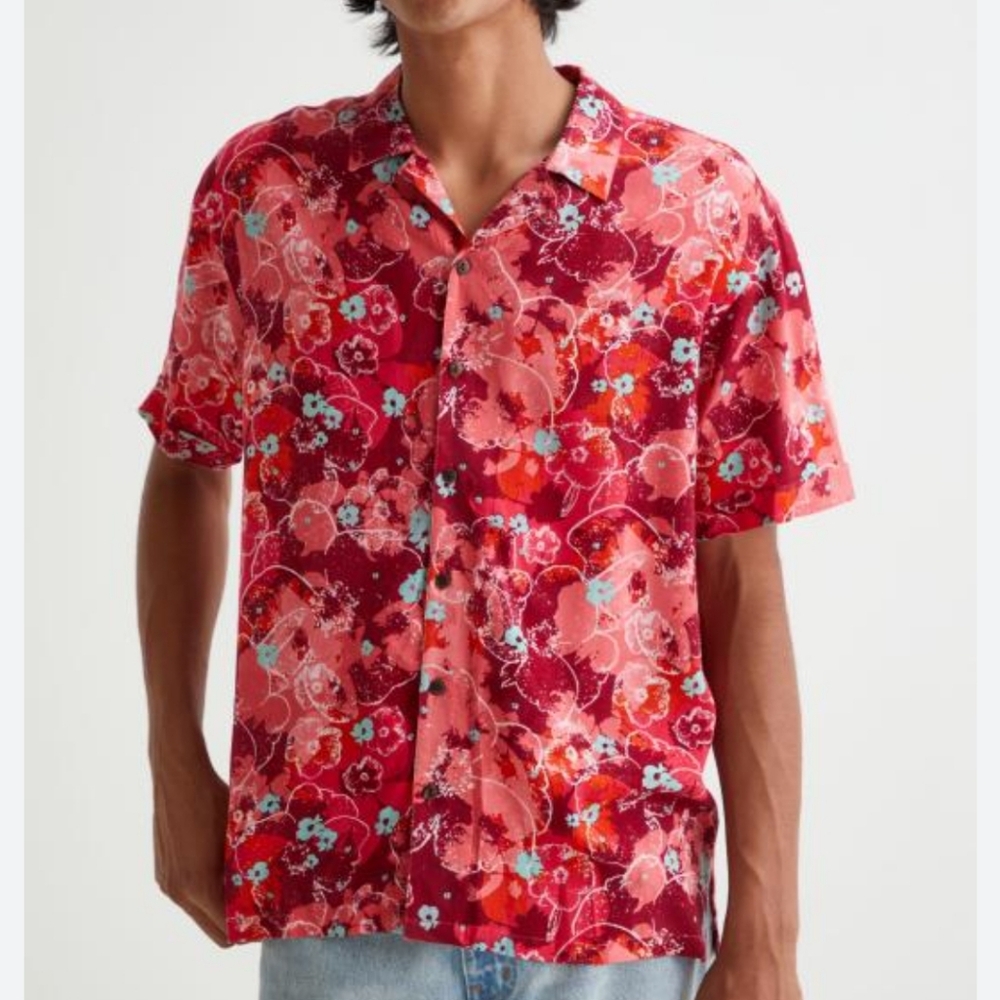 RAGA MAN Tropical Floral Button Up Shirt